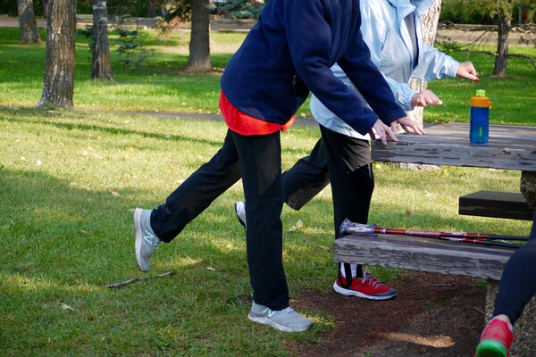 participants of outdoor walking group practice their skills