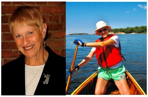 Headshot of Diane Gasner with a photo of her in a canoe beside it